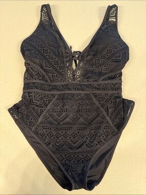 BECCA Black Crochet One-Piece Swimwear with Lace Detail